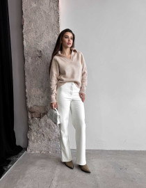 Укорочений поло светр Бежевий