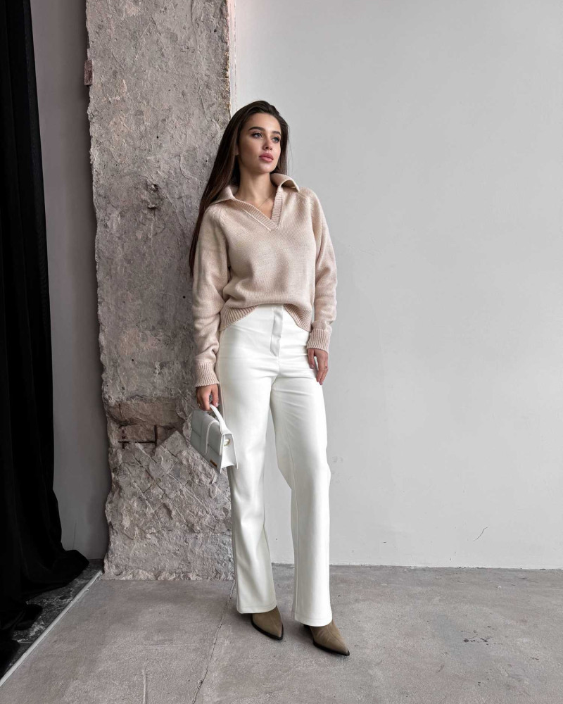 Укорочений поло светр Бежевий