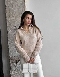 Укорочений поло светр Бежевий