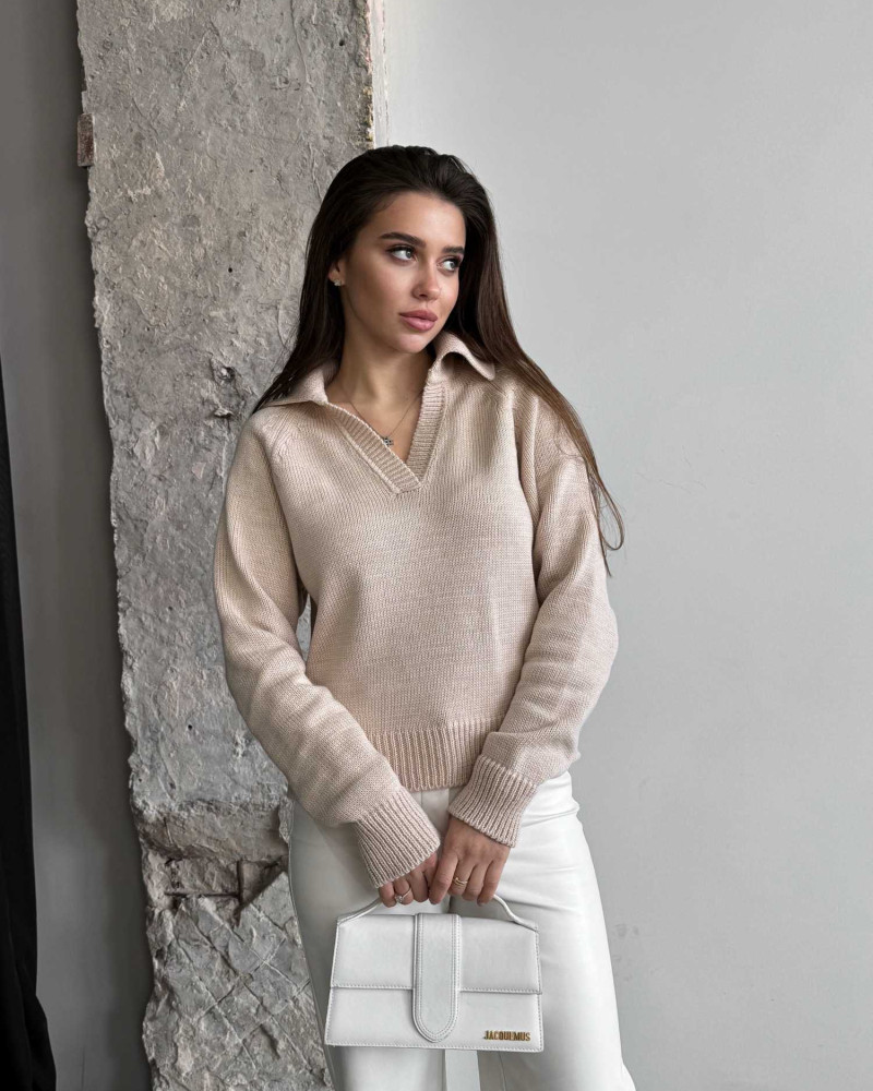 Укорочений поло светр Бежевий