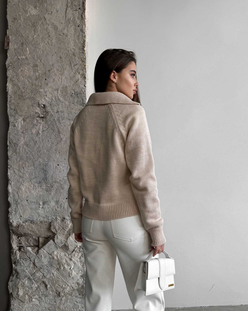 Укорочений поло светр Бежевий