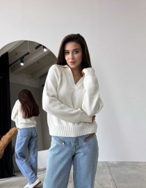 Укорочений поло светр Молочний