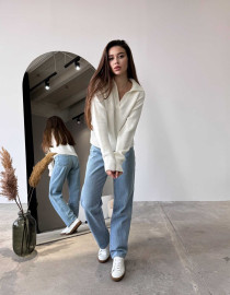 Укорочений поло светр Молочний