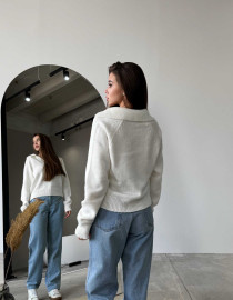 Укорочений поло светр Молочний