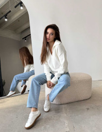 Укорочений поло светр Молочний