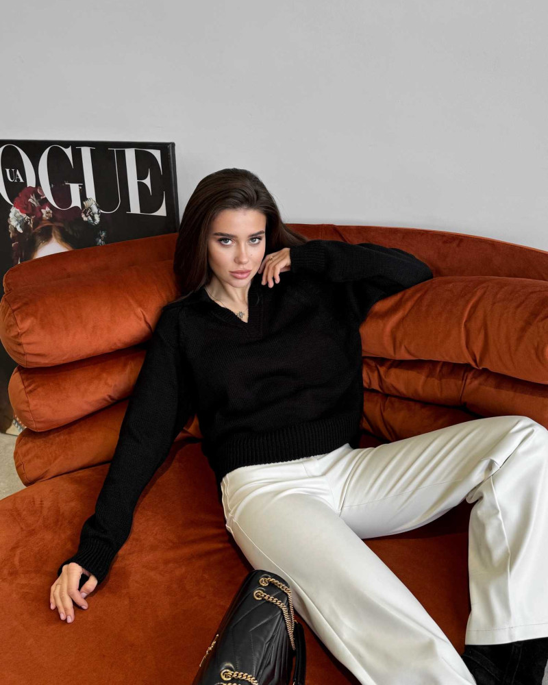 Укорочений поло светр Чорний