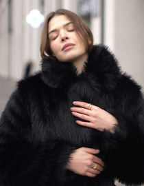 Шуба з довгого еко-хутра Чорна L