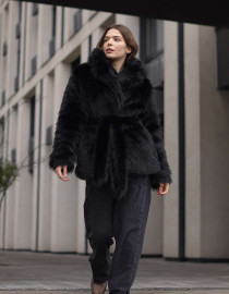 Шуба з довгого еко-хутра Чорна L
