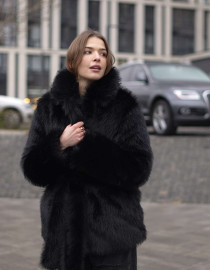 Шуба з довгого еко-хутра Чорна L