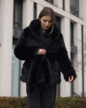 Fur coat made of long eco-fur
