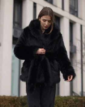 Fur coat made of long eco-fur